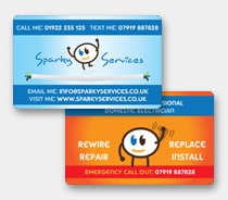 Plastic Business Card Printing - The "Sparky Services" used as an example of previous work